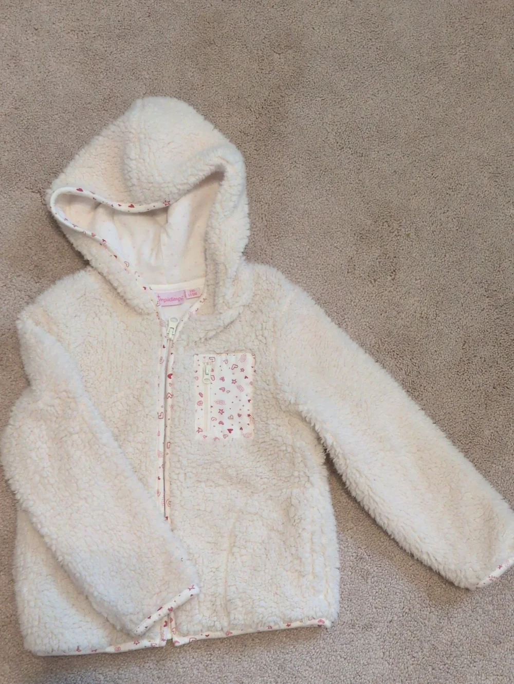 Impidimpi - Cozy Cream Hooded Fleece Jacket for Kids (Size 116)